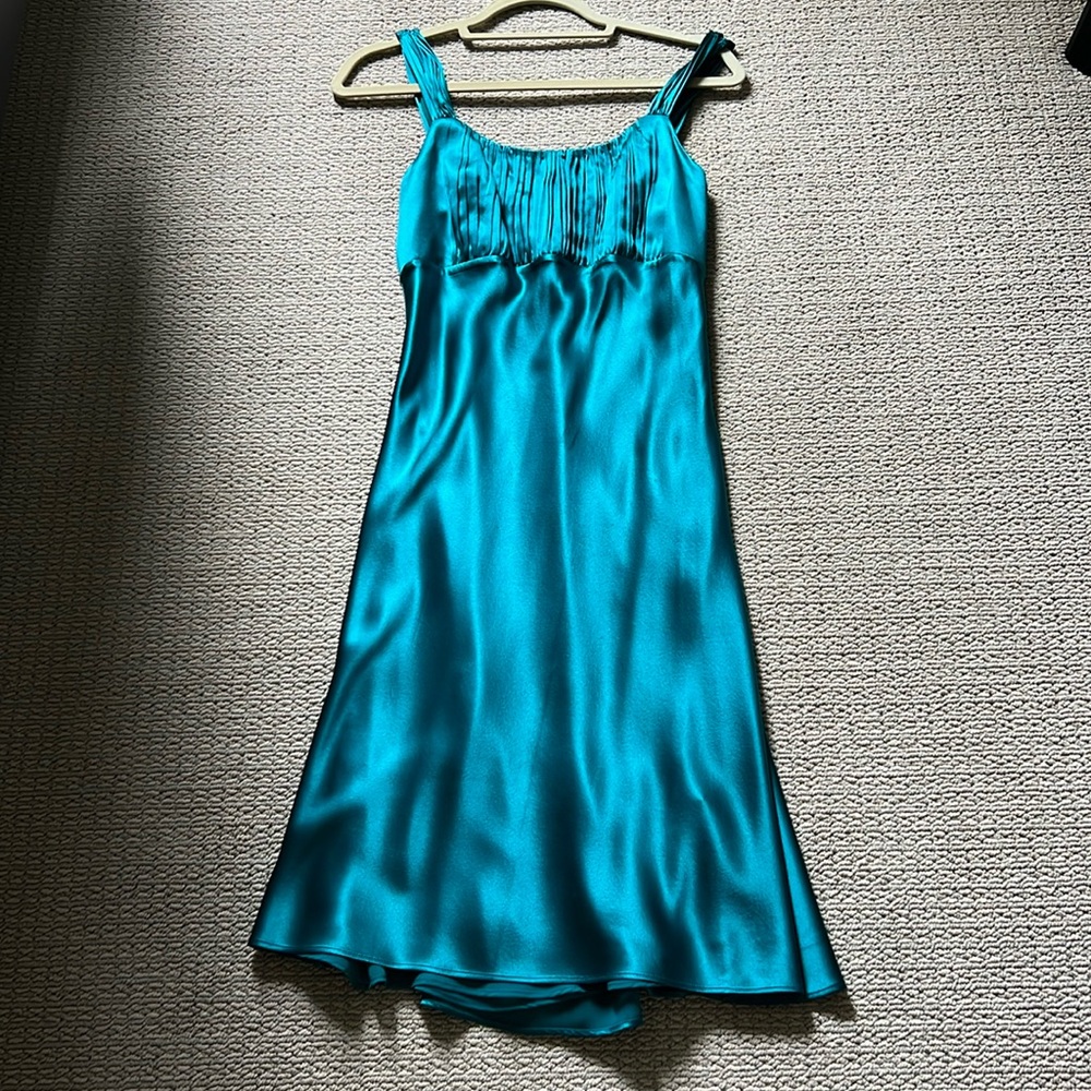 Turquoise silk cocktail dress, size 2